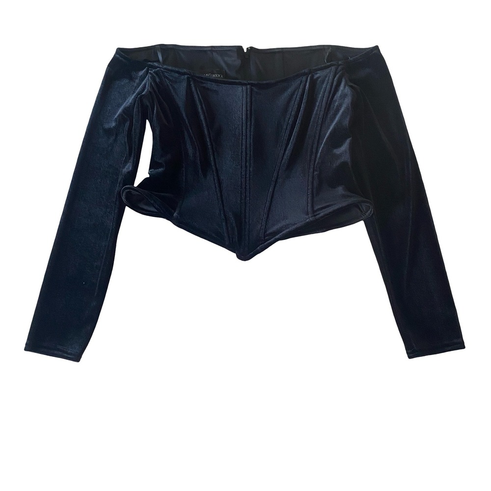 Scott McClintock Petites Women Corset Top LP Black Velvet Off Shoulder Sleeve